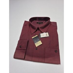 Cotton Reel Dress Shirt Mens XL Red Herringbone Long Sleeve Convertible Cuff